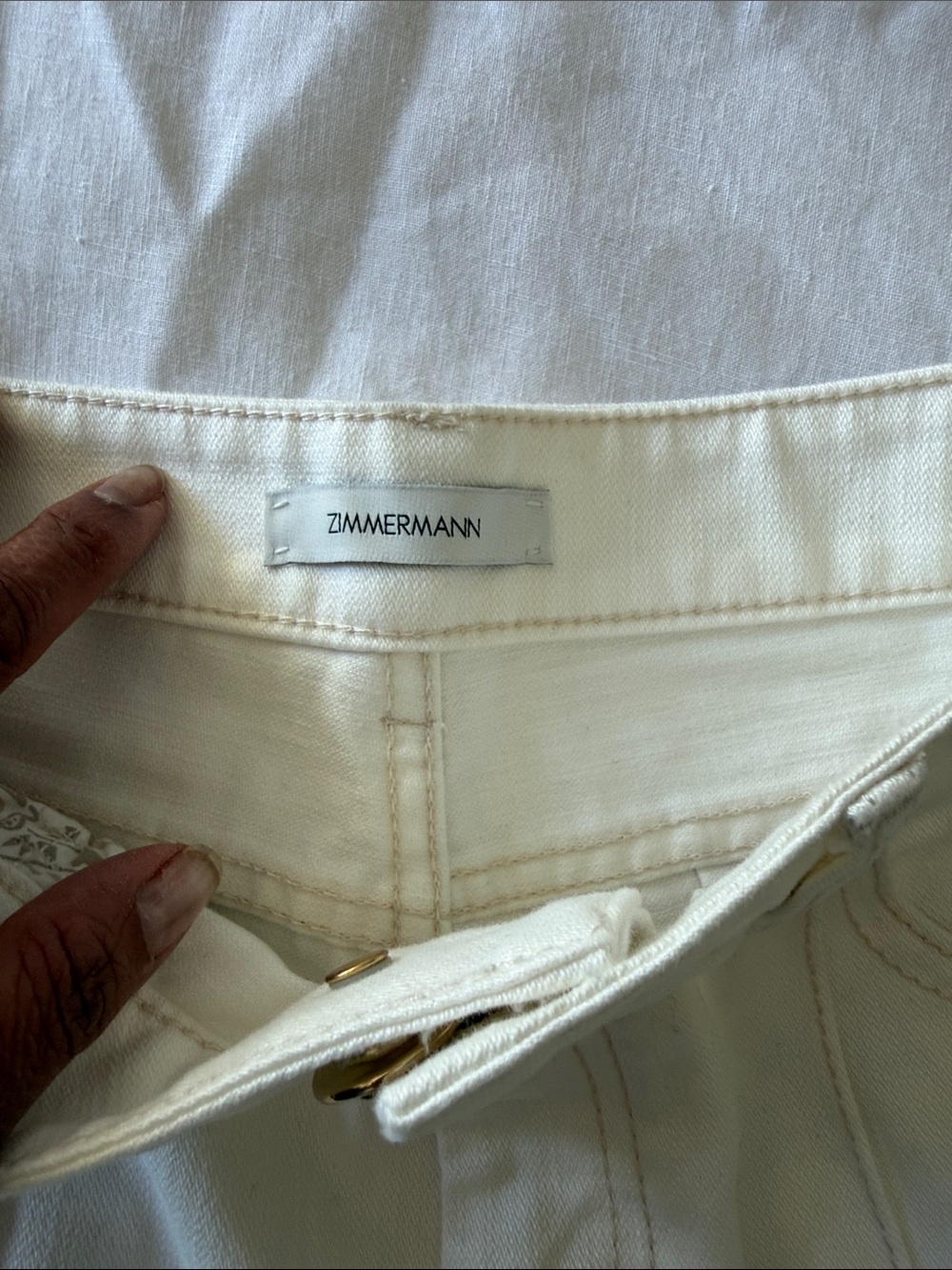 Zimmermann Cream High-Rise Jeans with Gold Hardware